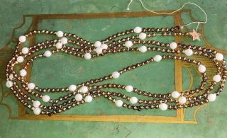 Vintage Christmas Mercury Glass Bead Garland Gold W/ White Milk Glass Beads 100”