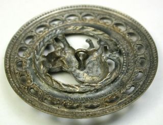 Vintage French Metal Button Cat with Long Tail & Fancy Border - 1 & 11/16 2