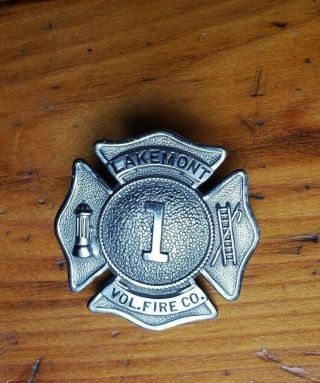Vintage - Obsolete Lakemont 1 Vol.  Fire Co.  Hat Badge,  Altoona,  Pa