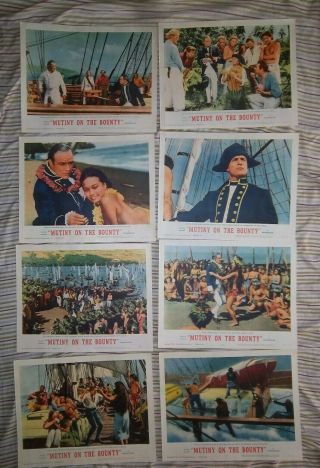 8 Vintage Movie Lobby Cards " Mutiny On The Bounty " 1962 - 63 Marlon Brando Mgm