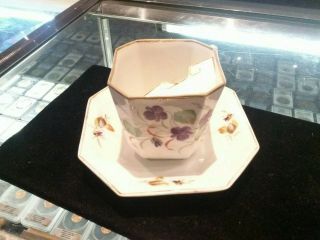 Vintage Octagon Fine China Mustache Cup/saucer Wild Flower Decoration No Chips