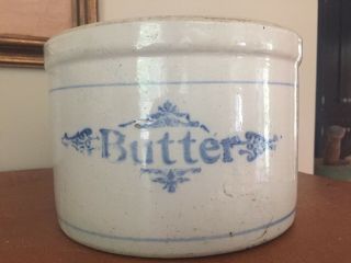 Antique / Vintage Stoneware Butter Crock - Blue / Cobalt 