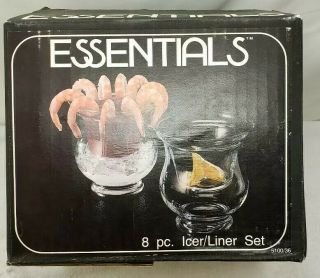 Vintage Essentials Glass Icer & Liner Set Shrimp Cocktail Boxed Set Of 4 Bowls