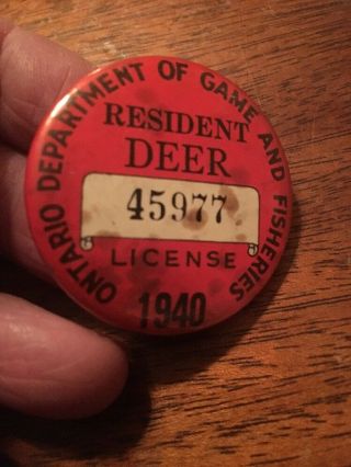 1940 Ontario Resident Deer Hunting License Pinback Badge Canada
