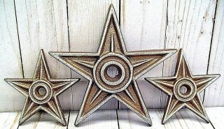 Architectural Cast Iron Star 3 Pc.  Set,  Vintage Style,  Gold With Silver Trim