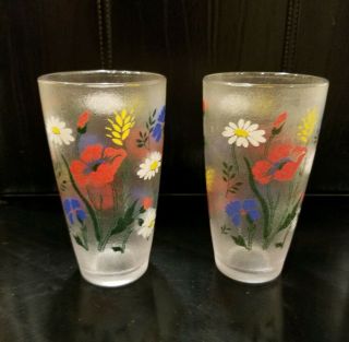 Vintage《h.  J.  Stotter Inc.  》n.  Y.  Usa Wildflower Frosted Plastic Cups (set Of 2)