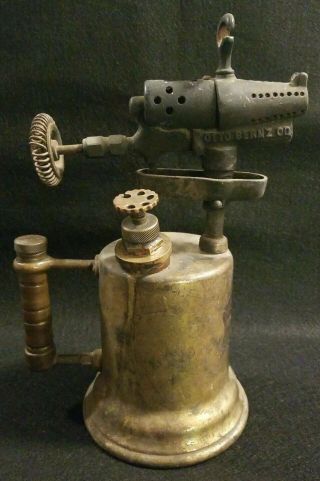 Antique Vintage Otto Bernz Brass Blow Torch W/ Handle Storage Steampunk