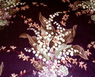 Antique Vintage Lily Of The Valley Floral Chintz Fabric Eggplant Purple Sage