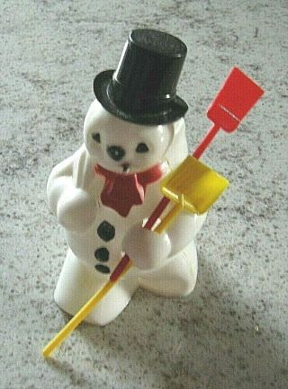 Vintage Plastic Snowman With Shovel And Broom Candy Holder Rare