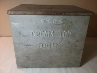 Vintage Cream Top Dairy Lancaster Pa Galvanized Metal Milk Box Porch Cooler