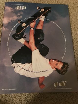 Vintage 1998 Tony Hawk Got Milk? Poster Print Ad Skateboard Rare