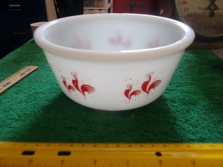 Vintage Hazel Atlas Red Rooster Milk Glass Nesting Bowl 7 "