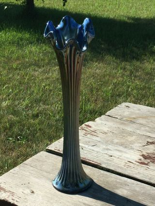 Vintage Ribbed Carnival Glass Vase