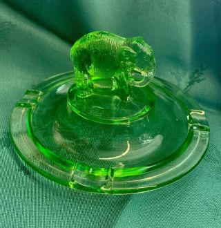 Vintage Depression Glass [ Elephant Ashtray Green Glass ] Uranium