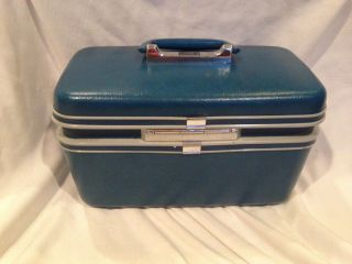 VINTAGE Samsonite Silhouette Blue Train Case Suitcase Luggage Make Up Carry On 2