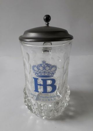 Vintage Rein Zinn Glass Beer Tankard With Pewter Lid Hb Royal Brewery Munich