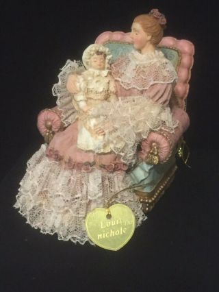 Victorian Christmas Ornament Louis Nichole Mother & Child In Chair Vintage Rare