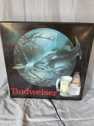 Vintage Budweiser Light Sign With Fish 18 " Anheuser Busch