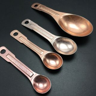 4 Vintage Measuring Spoons Copper Tone Aluminum 1/4 Teaspoon - 1 Tablespoon