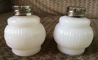 Vintage 2” Salt Pepper Shaker Set Milk Glass Little Miniature