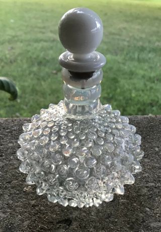 Vintage Anchor Hocking Opalescent Moonstone Hobnail Perfume Decanter Bottle