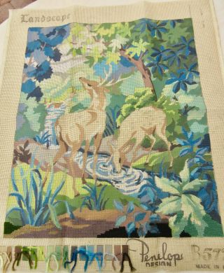Vtg Penelope Needlework Tapestry B5723 Landscape Deer In Forest 18 " X 22 " England
