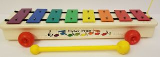 Vintage 1985 Fisher Price Xylophone Pull A Tune Musical Toy With Mallet 870