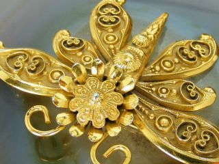 Vintage 24k Gold Over Sterling Silver Butterfly Brooch 2 1/2 " Ornate Filigree