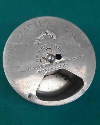 Vintage His Masters Voice Gramophone Needle Dispenser With Rotating Lid