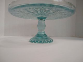 Vintage Jeannette Glass Harp Ice Blue Pedestal Cake Stand Plate 10 