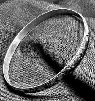 Vintage Danecraft Sterling Silver Heart & Flower Design Bangle Bracelet