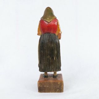 Vintage Folk Art ANRI - Style Hand Carved Wooden Figure Old Woman Knitting 5