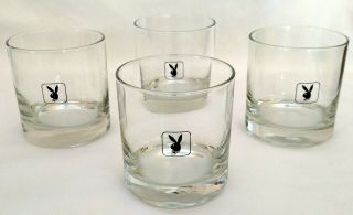4 Vintage Playboy Club Cocktail Rocks Glasses With Bunny Rabbit Logo