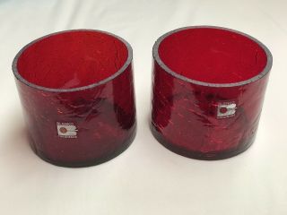 Blenko Vintage Ruby Crackle Glass Candle Holder - Set Of 2