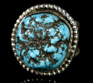 Old Pawn Vintage Navajo Natural Nugget TURQUOISE Sterling Ring Size 10 3