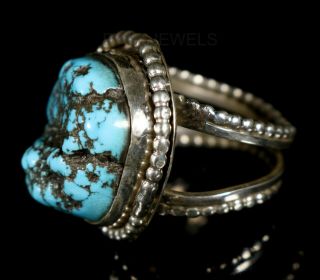 Old Pawn Vintage Navajo Natural Nugget TURQUOISE Sterling Ring Size 10 4