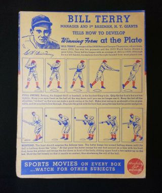 1937 Huskies Cereal Box Back Panel Bill Terry York Yankees Vtg Vg