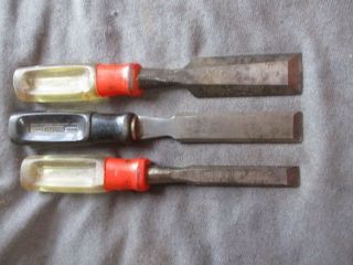 Vntg Stanley 3pc Wood Chisel Set 1/2 ",  3/4 " And 1 " Stanley Made In The Usa