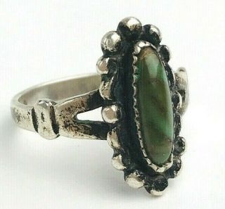 Vintage Sterling Silver Green Turquoise Ring Marked Size 3 Or 4