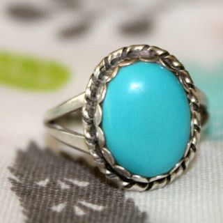1960s Old Pawn Vintage Navajo Sterling Silver & Turquoise Ring Sz 6
