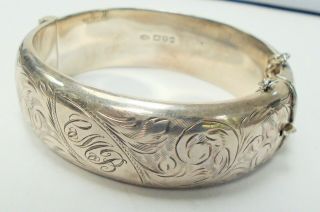 Fine Quality Wide Vintage Sterling Silver Hinged Cuff Bracelet (chester 1958)