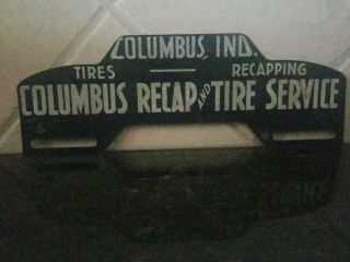 Vintage License Plate Topper,  Columbus Recap And Tire Service,  Indiana