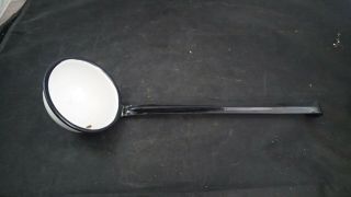 Vintage White Black Enamel Ware Water Dipper Ladle 14.  5 " Long