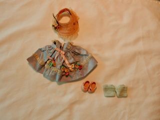 Vintage (1951) Ginny Doll By Vogue Frolicking Fables Dress,  Hat,  Watering Can