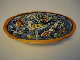 Vintage Jerusalem Hand Painted Ceramic Soap Dish " Sunrise " With Flowers & Bird
