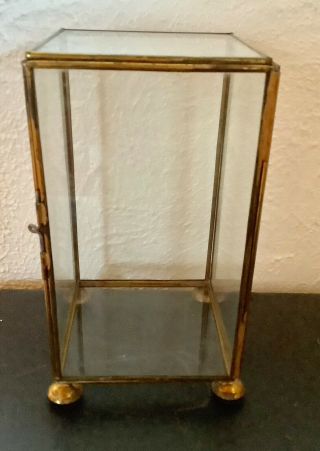 Vtg Mid Century Brass Glass Display Storage Case Box Shelf Chest Rectangle