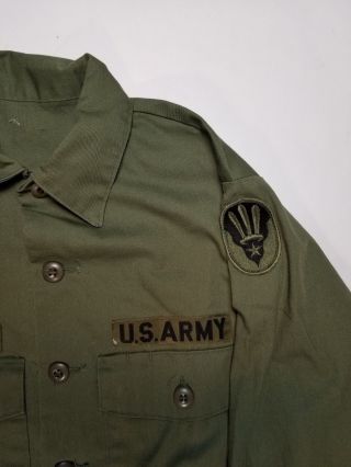 vtg 70s Sun Faded Distressed VIETNAM military US ARMY Field SHIRT Green 2
