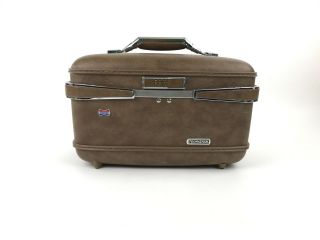 Vintage American Tourister Train Case Cosmetics Suitcase Combo Lock Brown