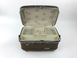 Vintage American Tourister Train Case Cosmetics Suitcase Combo Lock Brown 2