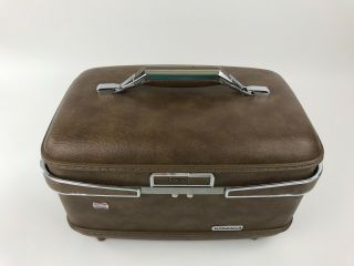 Vintage American Tourister Train Case Cosmetics Suitcase Combo Lock Brown 3